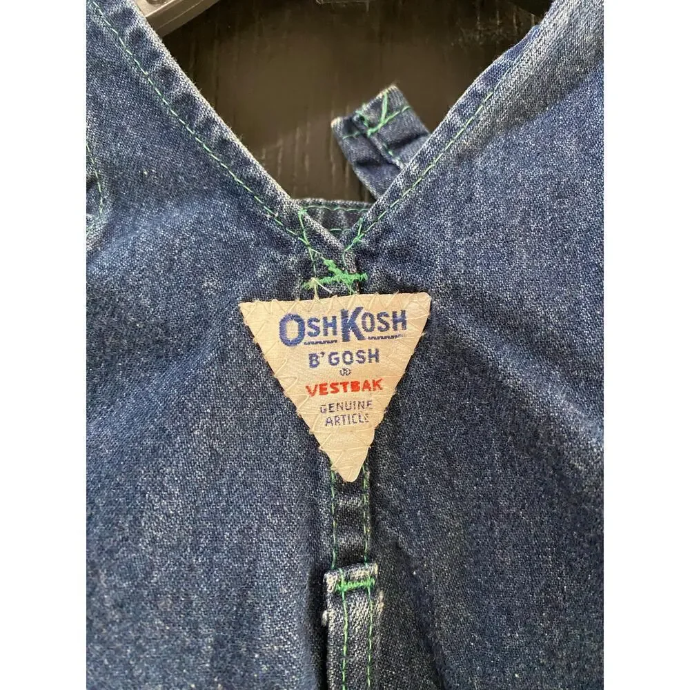 Vintage OshKosh B’Gosh USA Plaid Teddy Bear Corps Denim Vestbak Overalls Size 6M